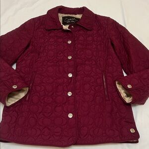 Coach Maroon Quilted Logo Jacket M